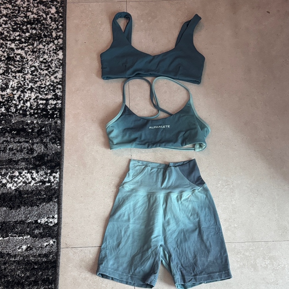 Alphalete Blue-Green 3 Piece Activewear Set